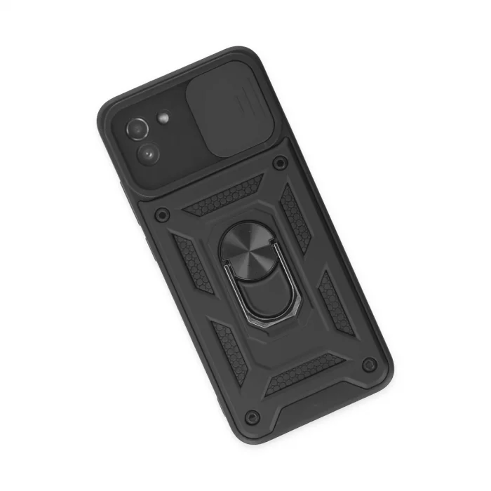 BUĞZ Samsung Galaxy A03 Kılıf Pars Lens Yüzüklü Silikon - Siyah