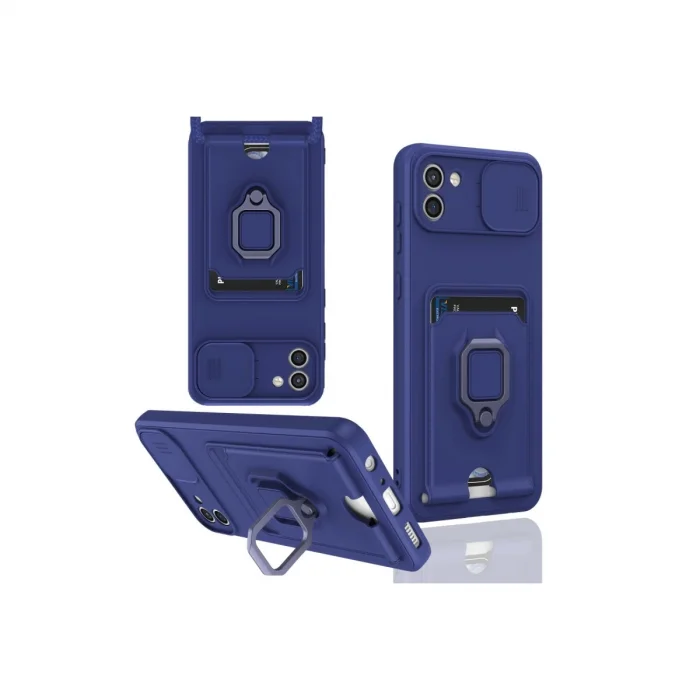 BUĞZ Samsung Galaxy A03 Kılıf Zuma Kartvizitli Yüzüklü Silikon - Lacivert