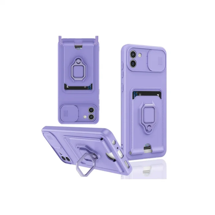 BUĞZ Samsung Galaxy A03 Kılıf Zuma Kartvizitli Yüzüklü Silikon - Lila