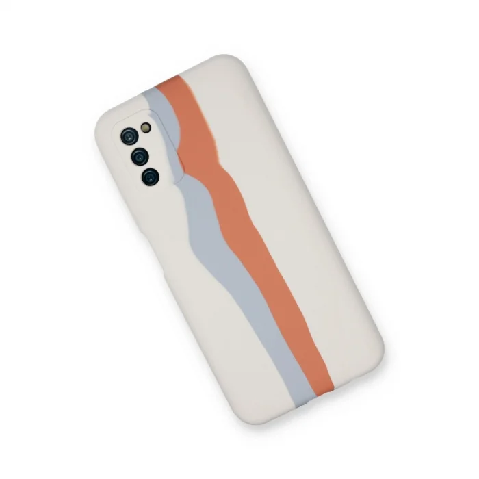 BUĞZ Samsung Galaxy A03s Kılıf Ebruli Lansman Silikon - Beyaz-turuncu