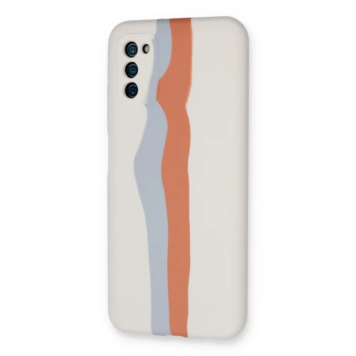 BUĞZ Samsung Galaxy A03s Kılıf Ebruli Lansman Silikon - Beyaz-turuncu