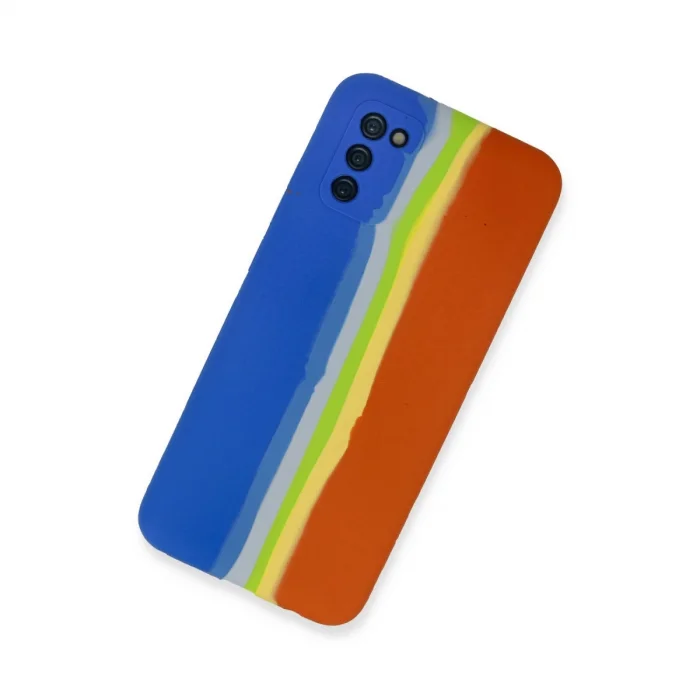 BUĞZ Samsung Galaxy A03s Kılıf Ebruli Lansman Silikon - Mavi-turuncu