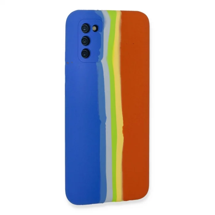 BUĞZ Samsung Galaxy A03s Kılıf Ebruli Lansman Silikon - Mavi-turuncu