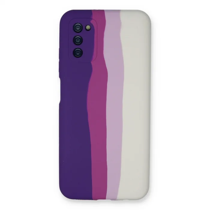 BUĞZ Samsung Galaxy A03s Kılıf Ebruli Lansman Silikon - Mor-beyaz