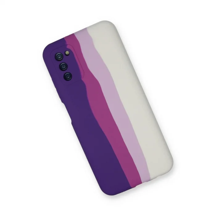 BUĞZ Samsung Galaxy A03s Kılıf Ebruli Lansman Silikon - Mor-beyaz