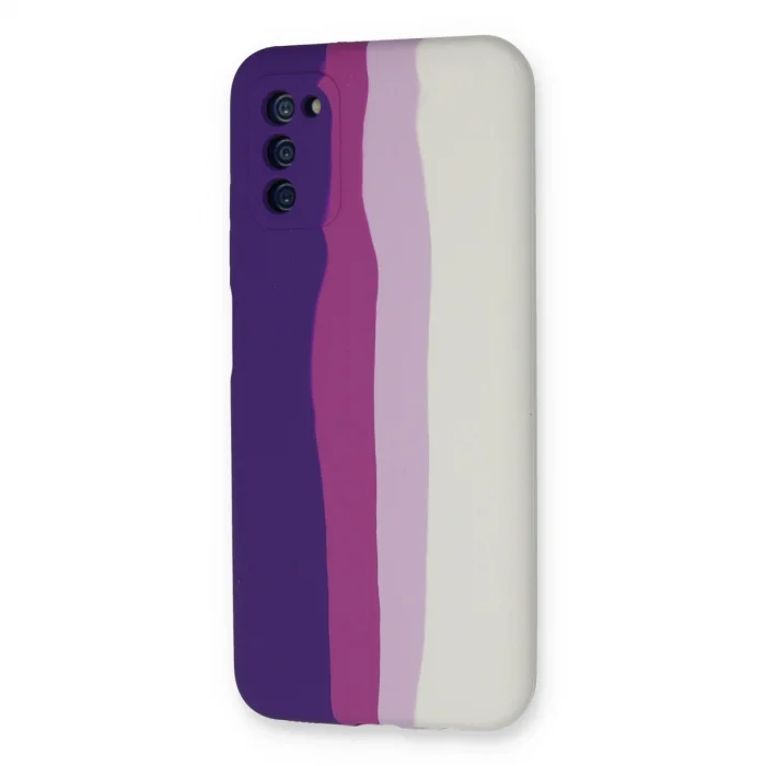 BUĞZ Samsung Galaxy A03s Kılıf Ebruli Lansman Silikon - Mor-beyaz
