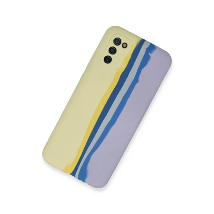 BUĞZ Samsung Galaxy A03s Kılıf Ebruli Lansman Silikon - Sarı-lila