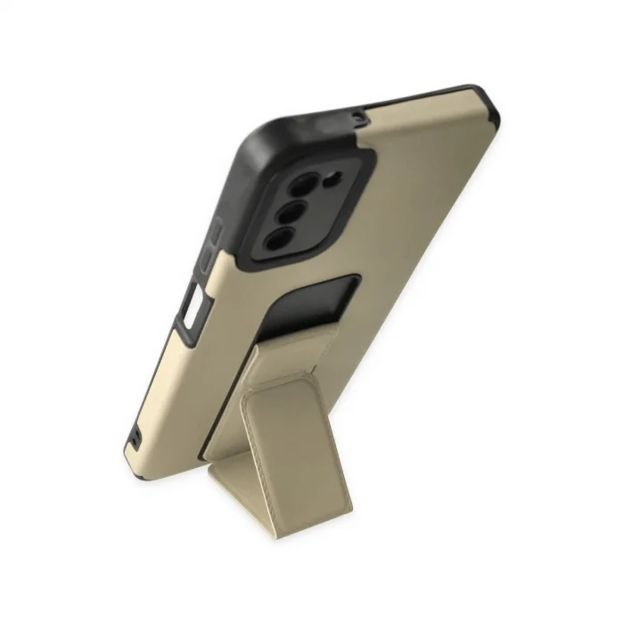 BUĞZ Samsung Galaxy A03s Kılıf Mega Standlı Silikon - Gold