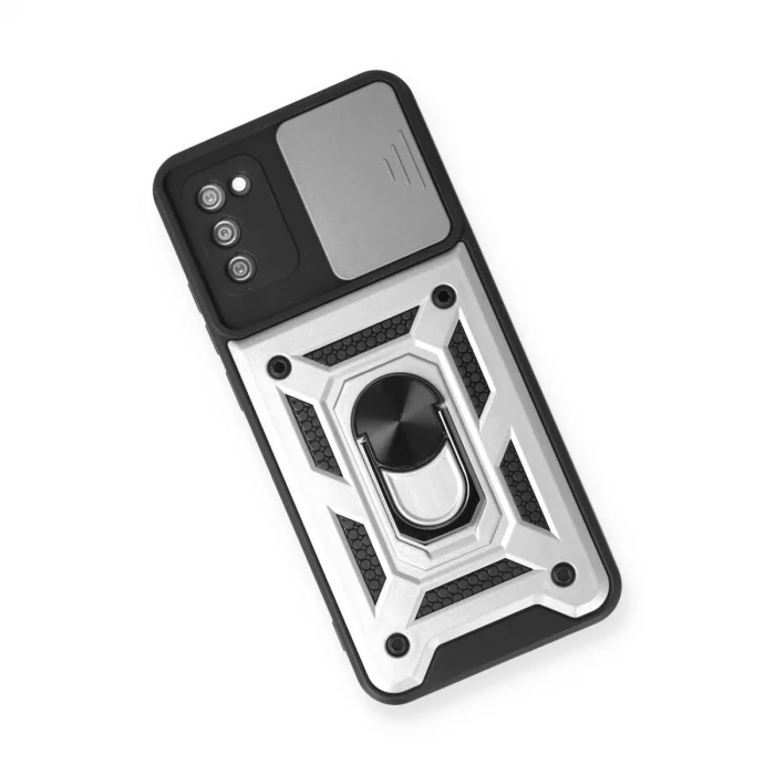 BUĞZ Samsung Galaxy A03s Kılıf Pars Lens Yüzüklü Silikon - Gümüş