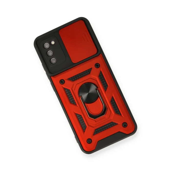 BUĞZ Samsung Galaxy A03s Kılıf Pars Lens Yüzüklü Silikon - Kırmızı