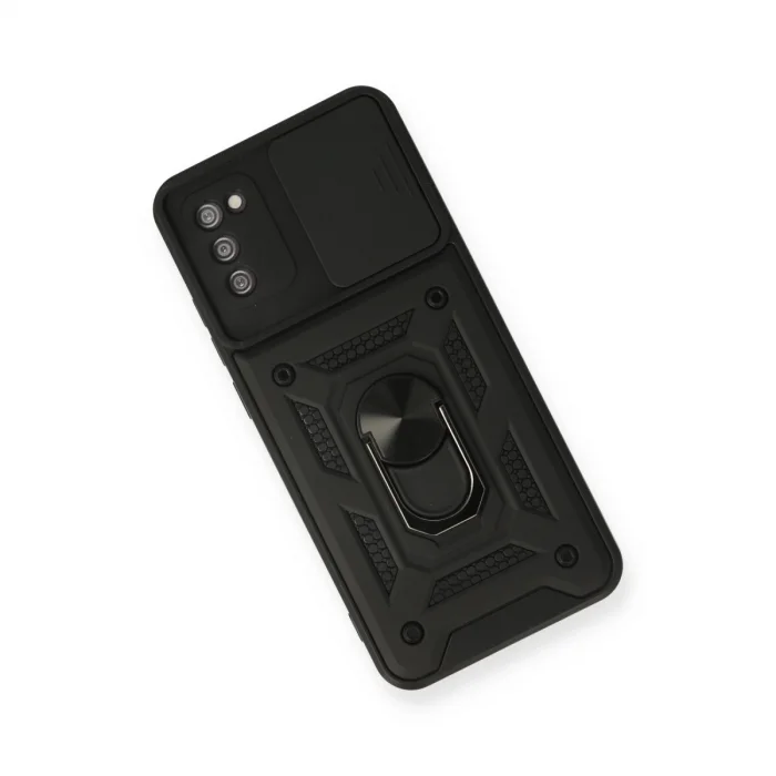 BUĞZ Samsung Galaxy A03s Kılıf Pars Lens Yüzüklü Silikon - Siyah