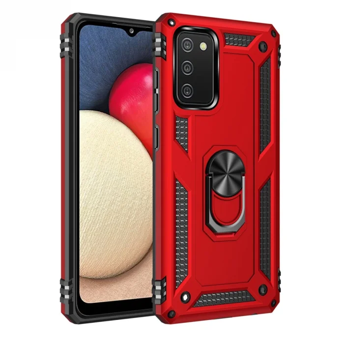 BUĞZ Samsung Galaxy A03s Kılıf Sofya Yüzüklü Silikon Kapak - Kırmızı