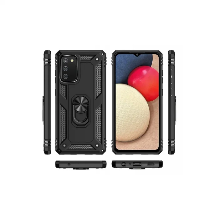 BUĞZ Samsung Galaxy A03s Kılıf Sofya Yüzüklü Silikon Kapak - Siyah