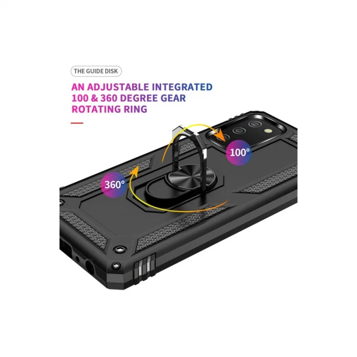 BUĞZ Samsung Galaxy A03s Kılıf Sofya Yüzüklü Silikon Kapak - Siyah