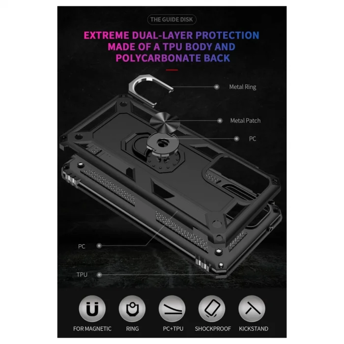 BUĞZ Samsung Galaxy A03s Kılıf Sofya Yüzüklü Silikon Kapak - Siyah