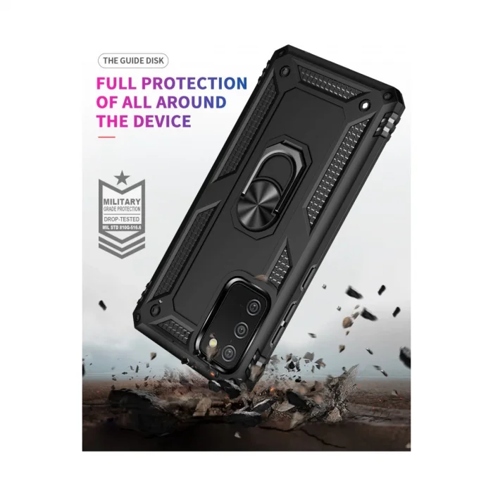 BUĞZ Samsung Galaxy A03s Kılıf Sofya Yüzüklü Silikon Kapak - Siyah