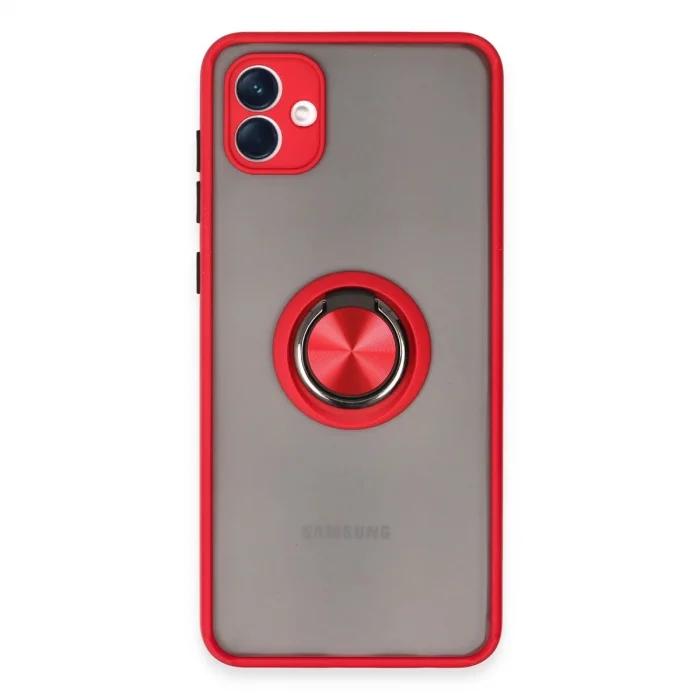 BUĞZ Samsung Galaxy A04 Kılıf Montreal Yüzüklü Silikon Kapak - Kırmızı