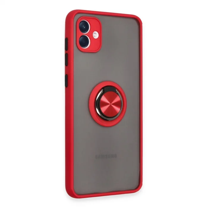 BUĞZ Samsung Galaxy A04 Kılıf Montreal Yüzüklü Silikon Kapak - Kırmızı