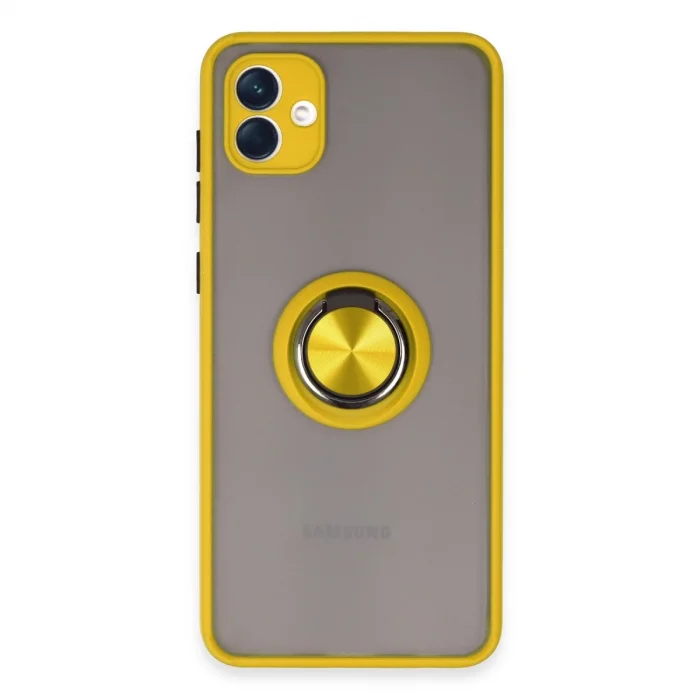 BUĞZ Samsung Galaxy A04 Kılıf Montreal Yüzüklü Silikon Kapak - Sarı