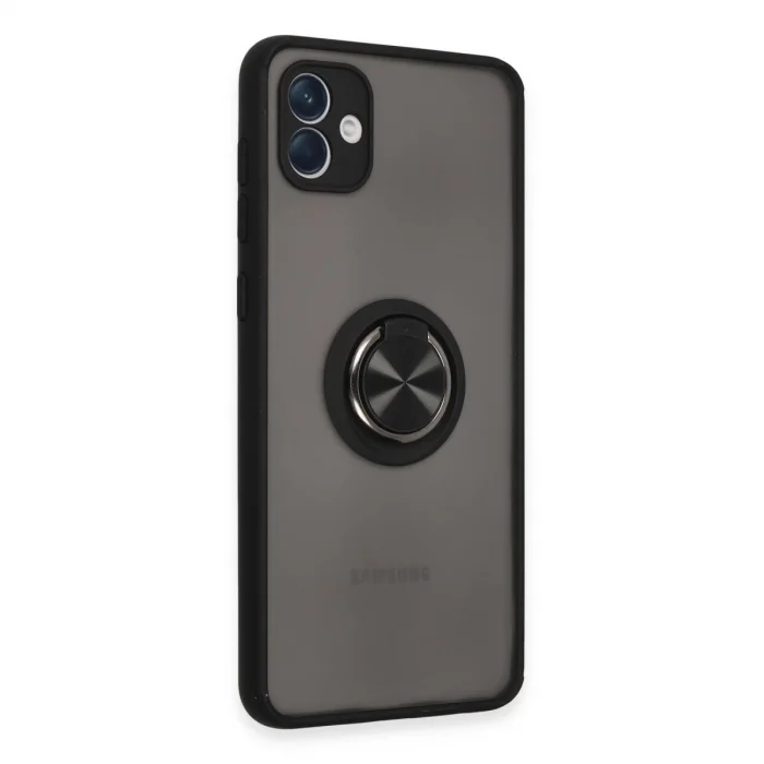 BUĞZ Samsung Galaxy A04 Kılıf Montreal Yüzüklü Silikon Kapak - Siyah