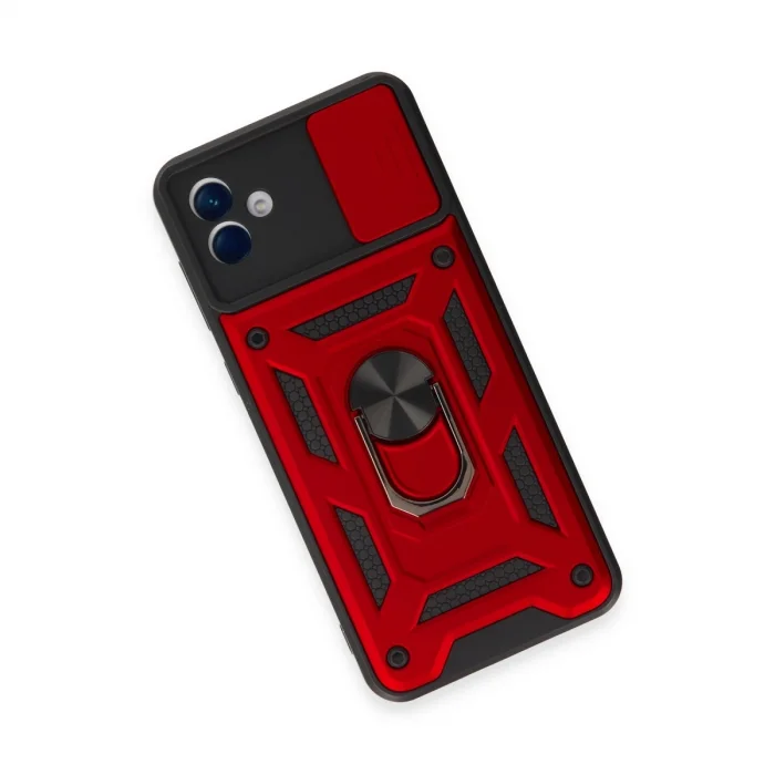 BUĞZ Samsung Galaxy A04e Kılıf Pars Lens Yüzüklü Silikon - Kırmızı