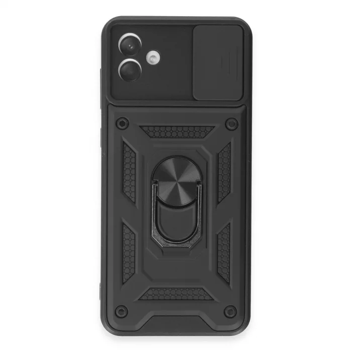 BUĞZ Samsung Galaxy A04e Kılıf Pars Lens Yüzüklü Silikon - Siyah