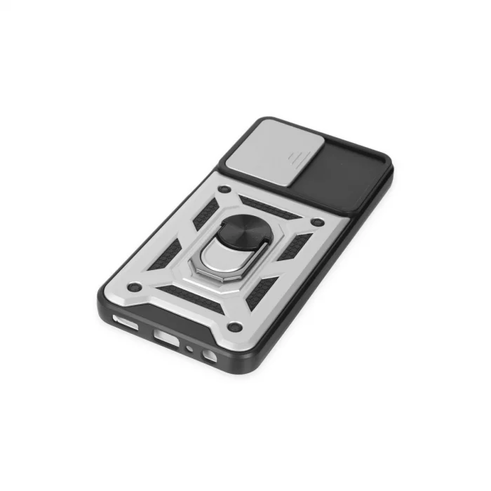 BUĞZ Samsung Galaxy A04s Kılıf Pars Lens Yüzüklü Silikon - Gümüş