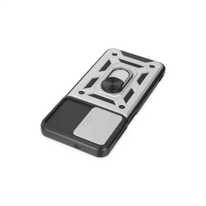 BUĞZ Samsung Galaxy A04s Kılıf Pars Lens Yüzüklü Silikon - Gümüş