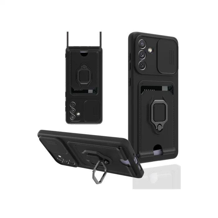 BUĞZ Samsung Galaxy A04s Kılıf Zuma Kartvizitli Yüzüklü Silikon - Siyah