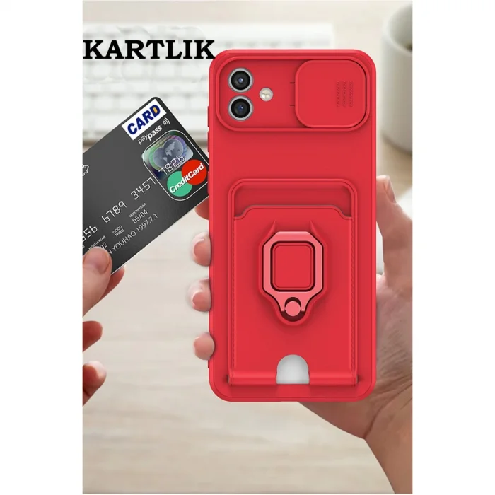 BUĞZ Samsung Galaxy A05 Kılıf Zuma Kartvizitli Yüzüklü Silikon - Kırmızı