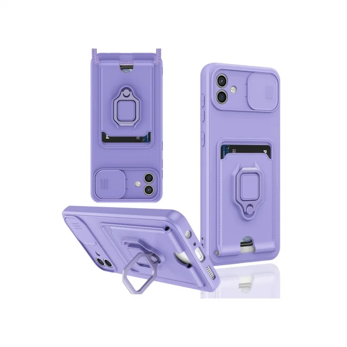 BUĞZ Samsung Galaxy A05 Kılıf Zuma Kartvizitli Yüzüklü Silikon - Lila