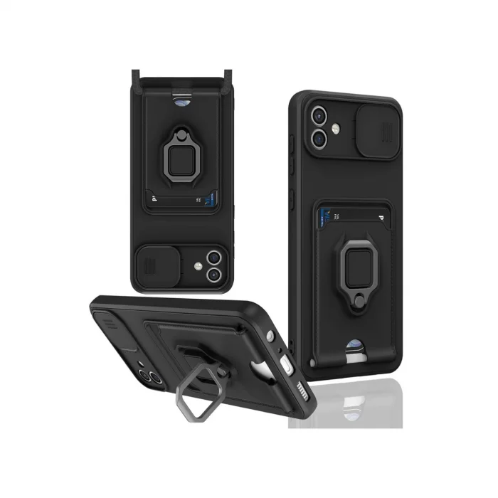 BUĞZ Samsung Galaxy A05 Kılıf Zuma Kartvizitli Yüzüklü Silikon - Siyah