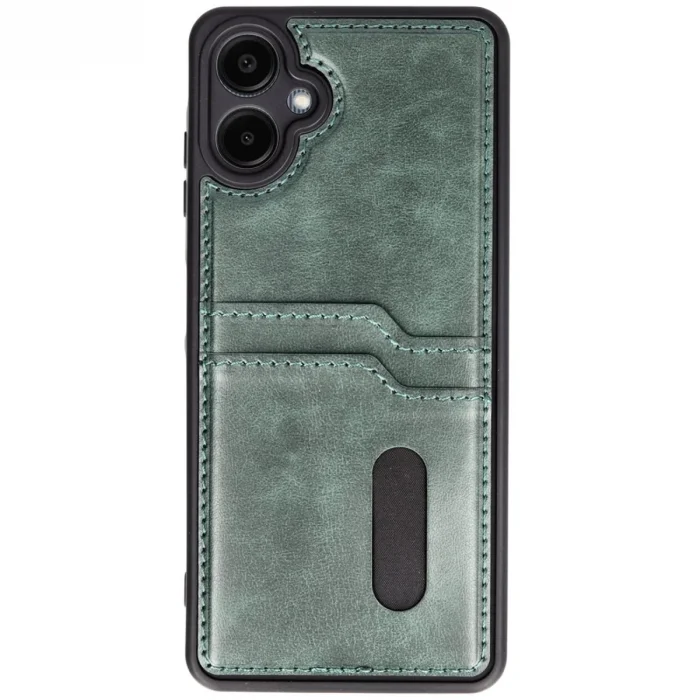 BUĞZ Samsung Galaxy A06 Kılıf Sara Kartvizitli Deri Kılıf - Koyu Yeşil
