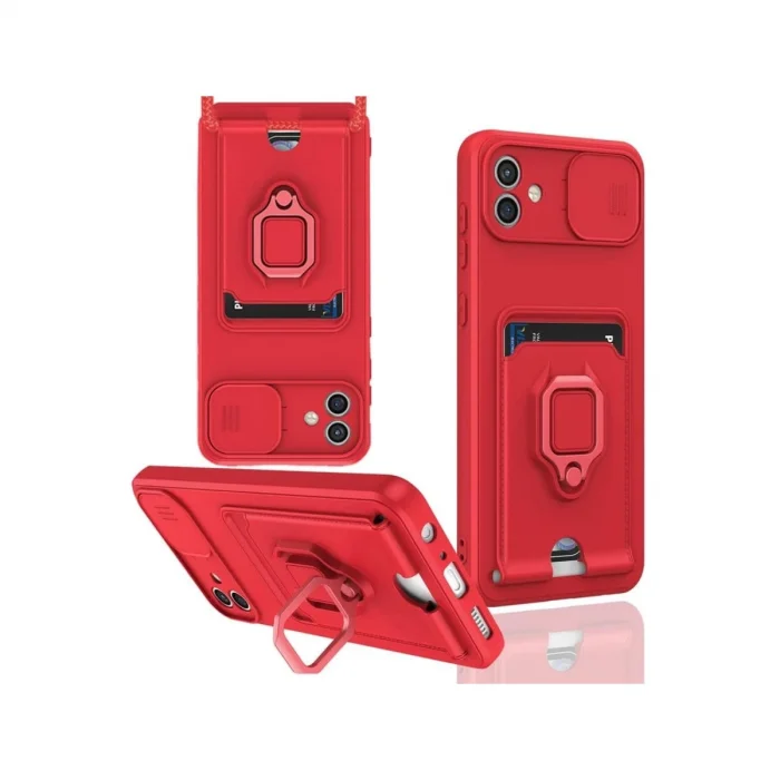 BUĞZ Samsung Galaxy A06 Kılıf Zuma Kartvizitli Yüzüklü Silikon - Kırmızı