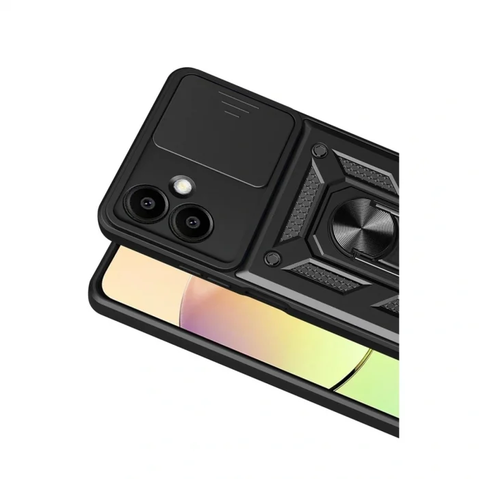 BUĞZ Samsung Galaxy A07 4g Pars Lens Yüzüklü Silikon - Siyah