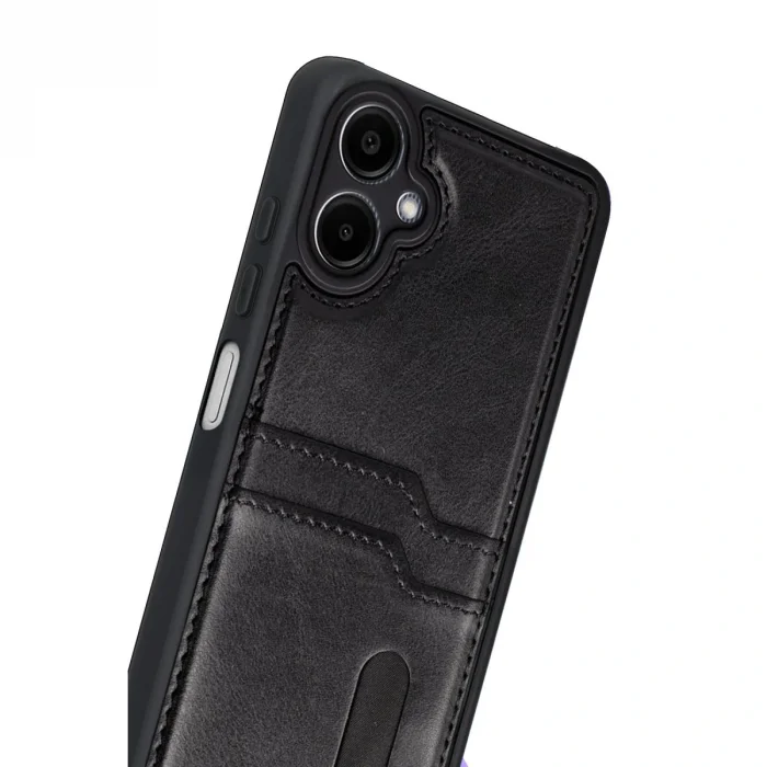 BUĞZ Samsung Galaxy A07 4g Sara Kartvizitli Deri Kılıf - Siyah