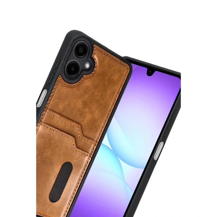 BUĞZ Samsung Galaxy A07 4g Sara Kartvizitli Deri Kılıf - Taba