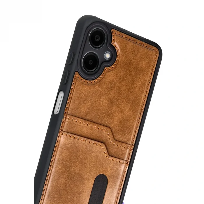 BUĞZ Samsung Galaxy A07 4g Sara Kartvizitli Deri Kılıf - Taba