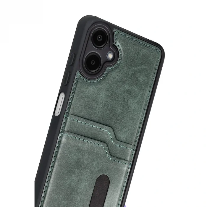 BUĞZ Samsung Galaxy A07 4g Sara Kartvizitli Deri Kılıf - Yeşil