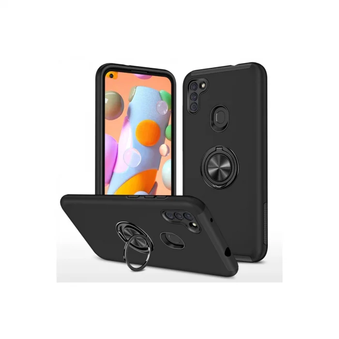 BUĞZ Samsung Galaxy A11 Kılıf Elit Yüzüklü Kapak - Siyah
