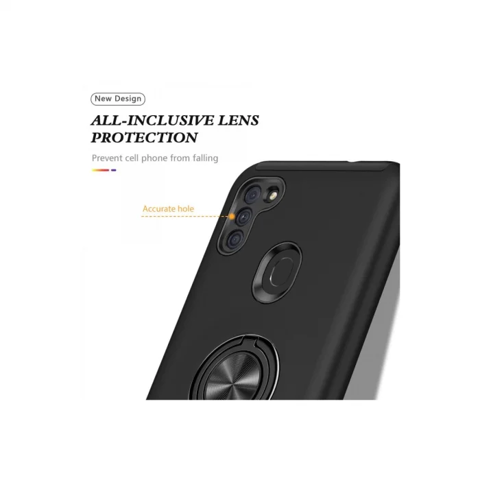 BUĞZ Samsung Galaxy A11 Kılıf Elit Yüzüklü Kapak - Siyah