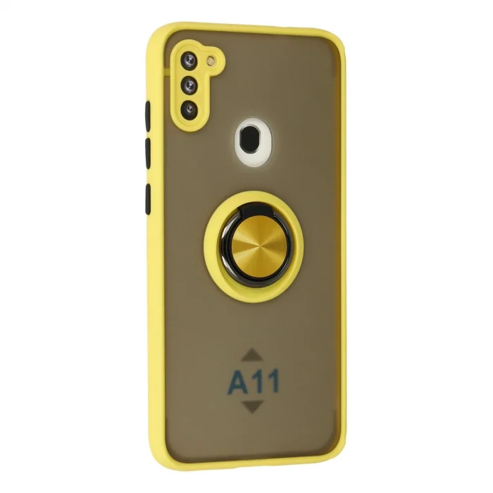 BUĞZ Samsung Galaxy A11 Kılıf Montreal Yüzüklü Silikon Kapak - Sarı
