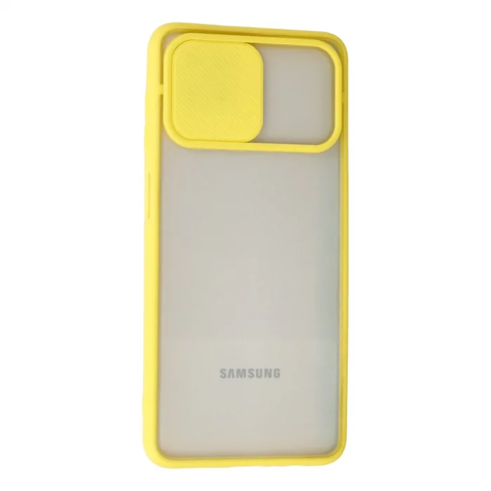 BUĞZ Samsung Galaxy A12 Kılıf Palm Buzlu Kamera Sürgülü Silikon - Sarı