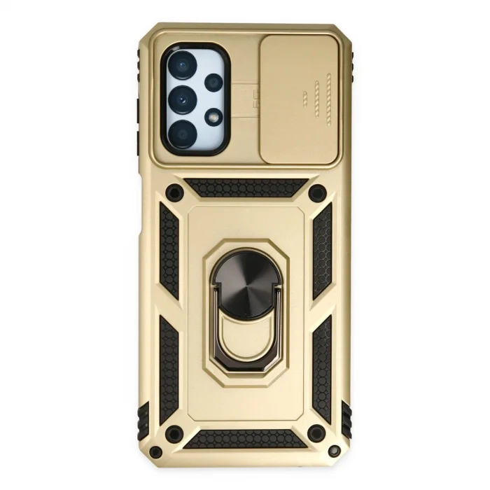 BUĞZ Samsung Galaxy A13 4g Kılıf Pars Lens Yüzüklü Silikon - Gold