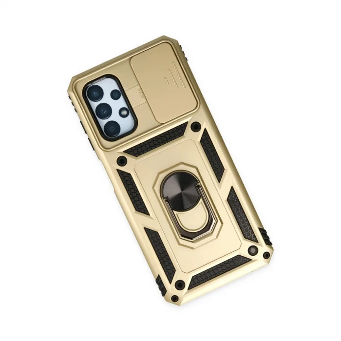 BUĞZ Samsung Galaxy A13 4g Kılıf Pars Lens Yüzüklü Silikon - Gold