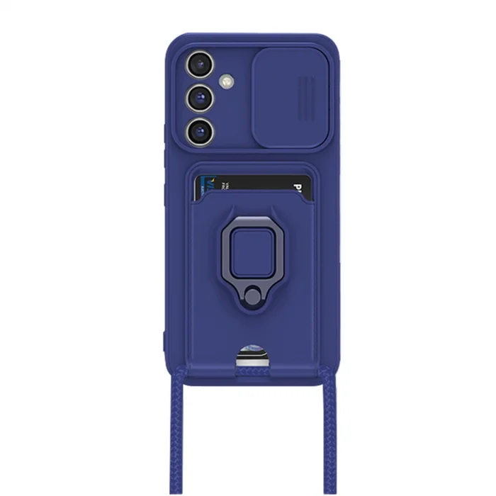 BUĞZ Samsung Galaxy A14 4g Kılıf Zuma Kartvizitli Yüzüklü Silikon - Lacivert