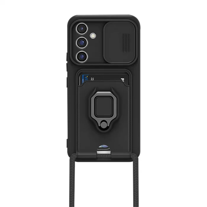 BUĞZ Samsung Galaxy A14 4g Kılıf Zuma Kartvizitli Yüzüklü Silikon - Siyah