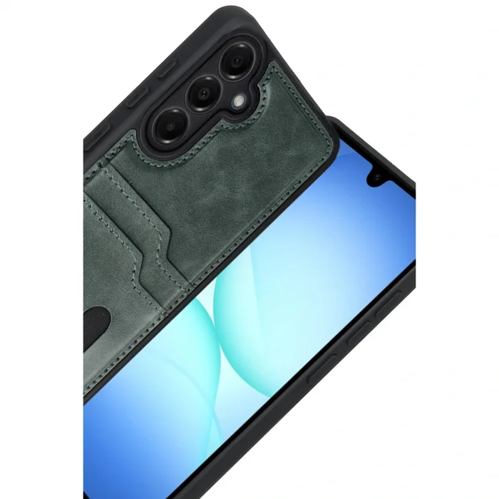 BUĞZ Samsung Galaxy A17 5g Sara Kartvizitli Deri Kılıf - Yeşil