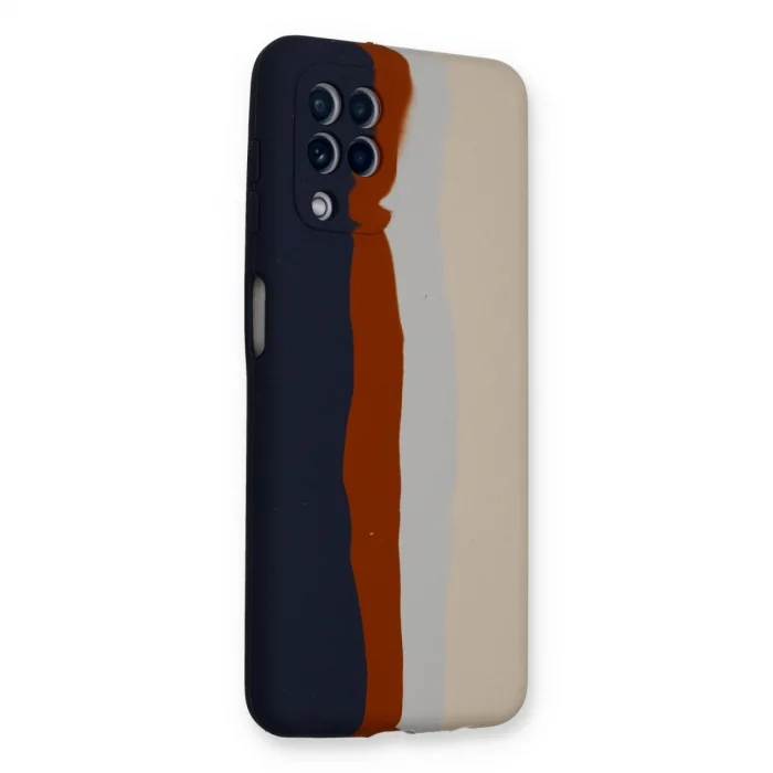 BUĞZ Samsung Galaxy A22 Kılıf Ebruli Lansman Silikon - Lacivert-krem