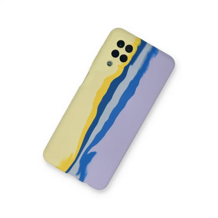 BUĞZ Samsung Galaxy A22 Kılıf Ebruli Lansman Silikon - Sarı-lila